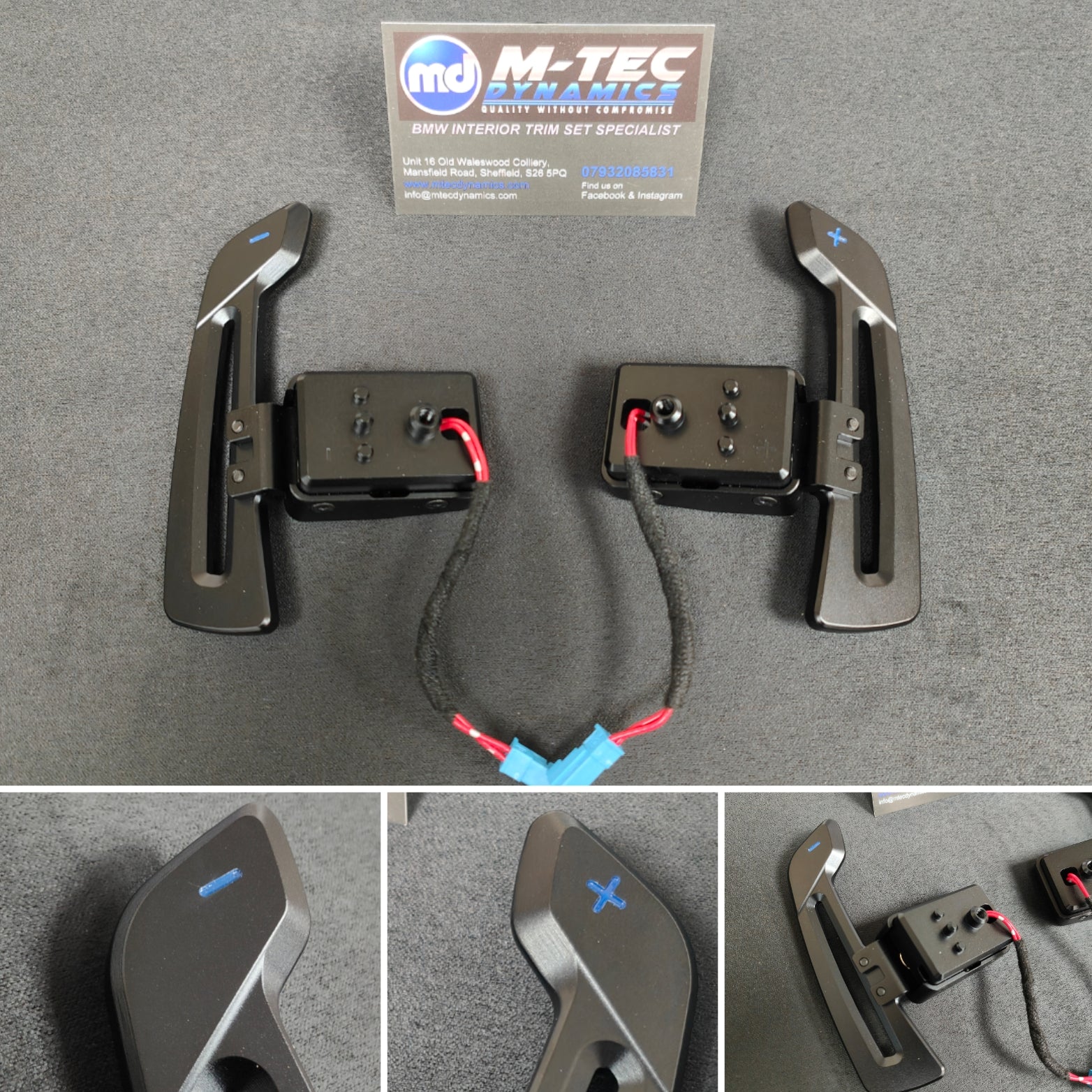 BMW F-SERIES MAGNETIC PADDLE SHIFTERS BILLET ALUMINIUM PDK STYLE - GLOSS BLACK - BLUE